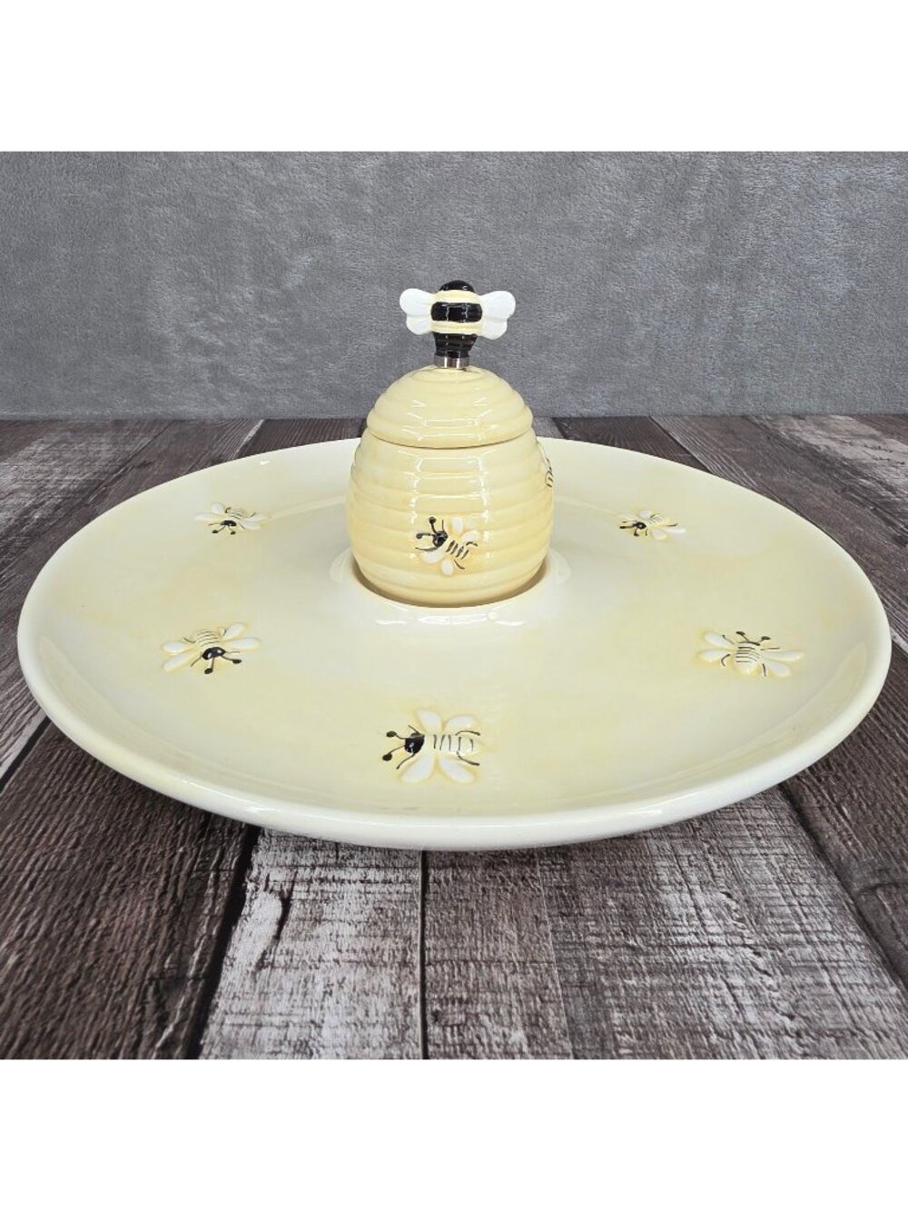 Transpac Beehive Chip & Dip Set Spreader Bees Dolomite Ceramic Hosting Gift New